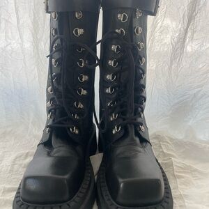 Cooperative Black Leather Combat Boots
